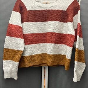 Red and White Crew Neck Sweater with Stripes